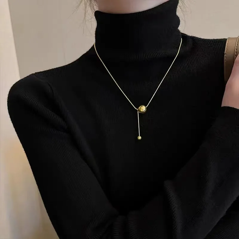 Edelstahl Y-förmige Lariat-Halskette für Damen, verstellbare Kugelkette mit Schlangenmuster, vergoldete Quasten-Halskette, Alltagsgeschenk – Detail 4
