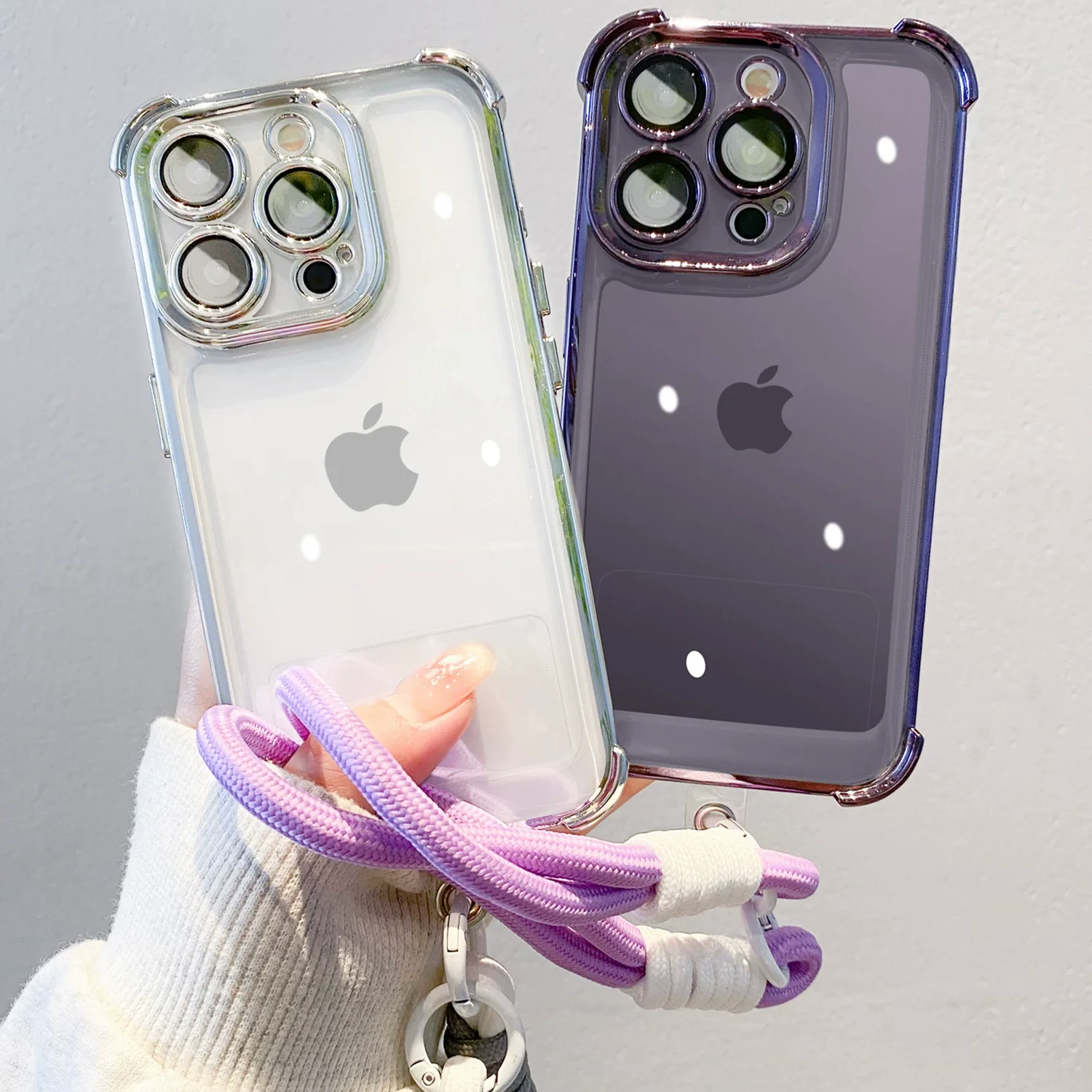 Cute Electroplating Hand Strap Shockproof Phone Case - Soft TPU Material