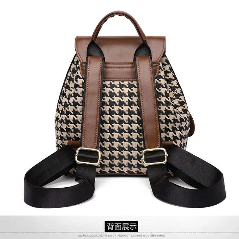 Backpack Women’s 2023 New Fashion Houndstooth Outdoor Sports Backpack Commuter Large Capacity Simple Ladies Backpack