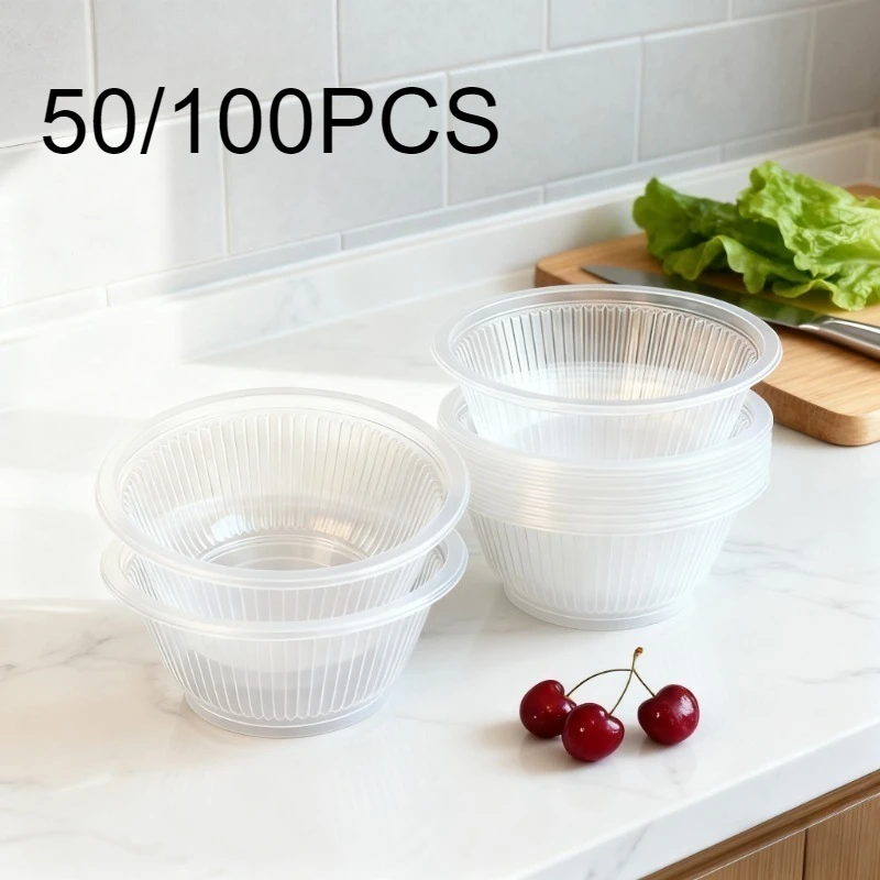 Set of 50/100 Disposable Transparent Plastic Bowls