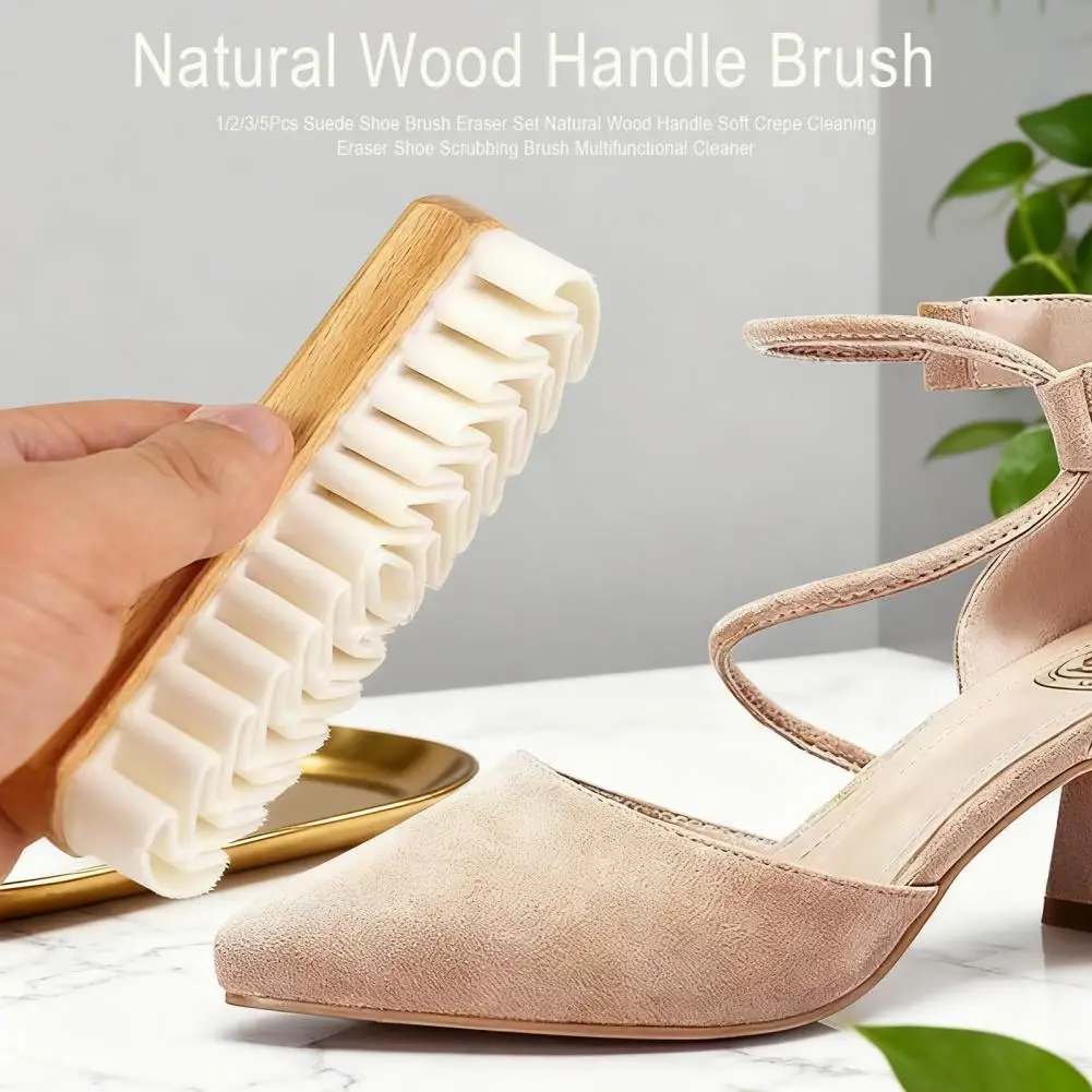 1/2/3/5Pcs 12*4cm Suede Shoe Brush Eraser Set Natural Wood Handle Soft Crepe Cleaning Eraser Shoe Scrubbing Brush Cleaner Tools