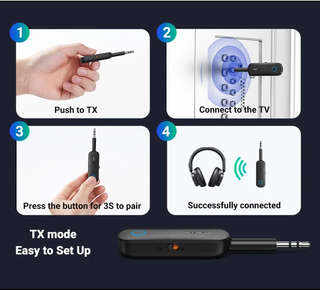 Adaptateur Bluetooth Jack 3,5 Mm 2 En 1 émetteur/récepteur Avec AptX - Pour TV, Voiture, Enceinte, Casque
