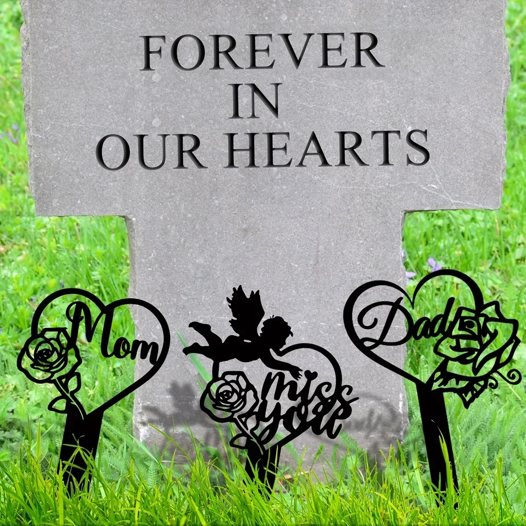 HelloYoung Memorial Grave Markers Heart Memorial Plaque Stake Sympathy Grave Plaque Stake Cemetery Garden garden art decor