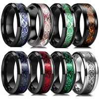 Classic 8mm Black Tungsten Wedding Celtic Dragon For Men Fashion Stainless Steel Red Carbon Fiber Ring Band 1
