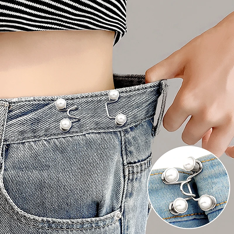 Adjustable Waist Buckle Extender No Sewing Pant Clips Waist Tightener Button for Jeans Skirts Sleeves Fit Button Pins Tool 4