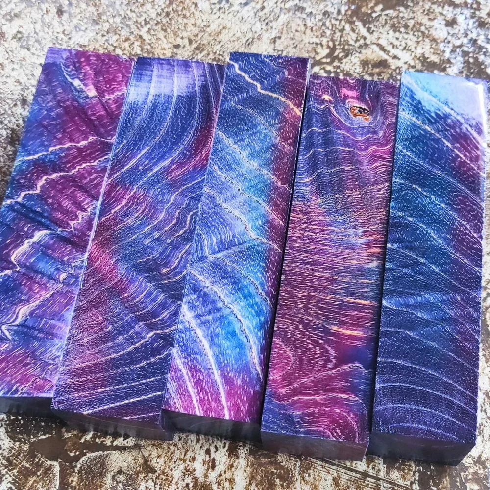 Description Picture 6 of item130x30x30mm Strange Wood Dazzling Blue-purple Color Wood knife Solid Raw Material Custom-Made Wooden Kitchen Knife Pen Handle