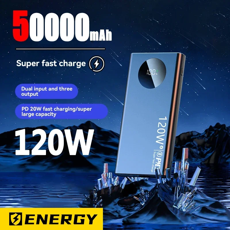 120W Super Fast Charging 50000mAh Thin and Light Power Bank Cell Phone Accessories External Battery Free Shipping