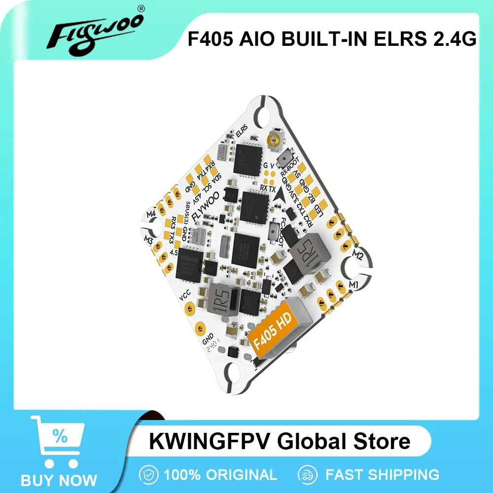 Vue d'ensemble de la carte Flywoo GOKU F405 HD V2 avec connecteurs et composants électroniques