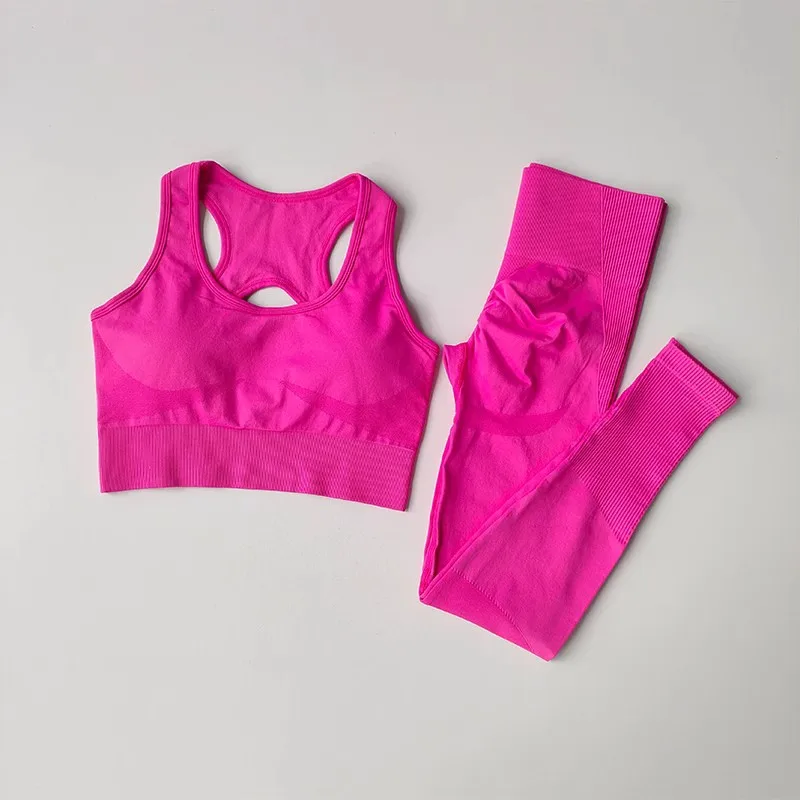 Yoga Set Sports Set Gym Workout Set Sportswear Set Fitness Set Sports Bra Set Yoga Pants Set 2PCS Women Seamless Professional Quick Dry Sports Bra + High Waisted Hip Lifting Leggings Gym Running