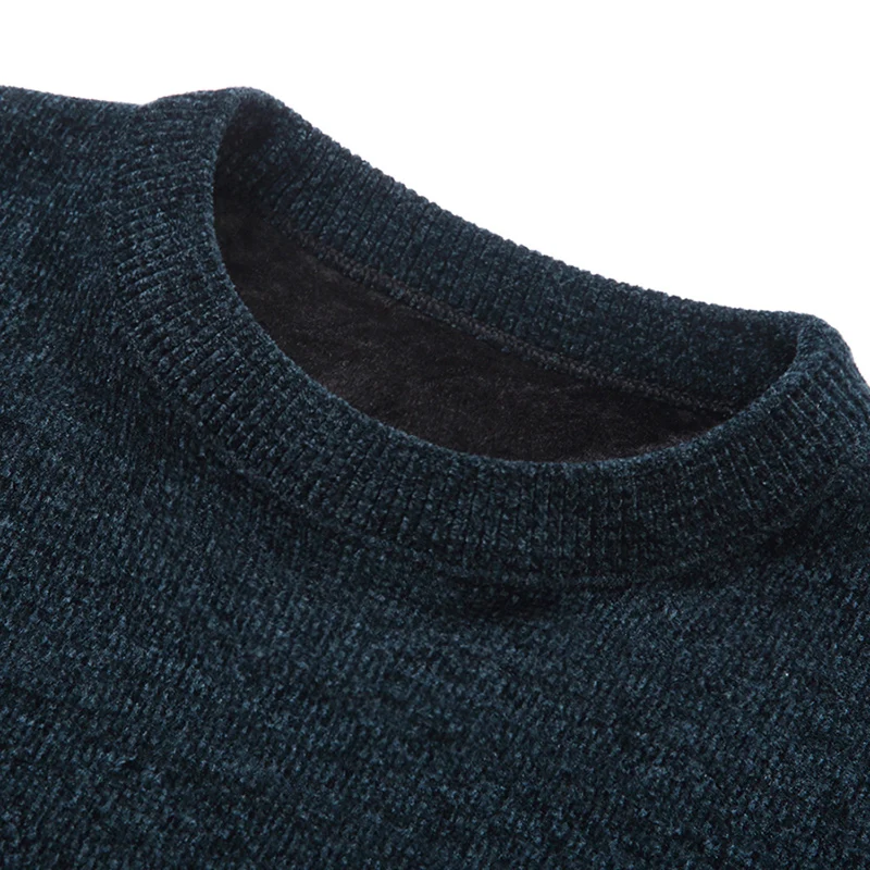 Pullover Clothing Middle Aged And Elderly Solid Color Chenille Sweater Men's Plush Thick Knitted Shirt Round Neck Dad's Outfit