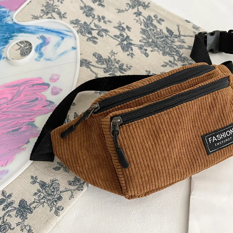Waist Bag Crossbody Bag Chest Bag Corduroy Women's Small Canvas Shoulder Fanny Pack Fashion Phone Female
