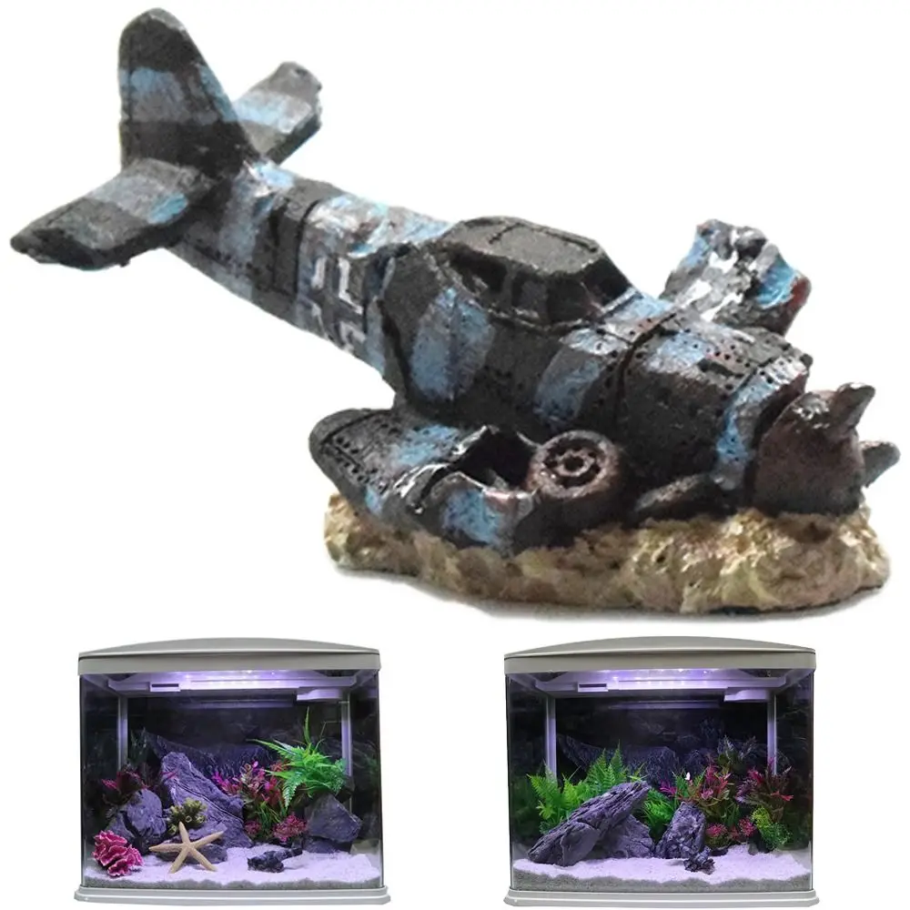 Resin Airplane Wreck Aquarium Ornament Craft Miniature Mini Plane Wreckage Figurine Landscape Making Ornament