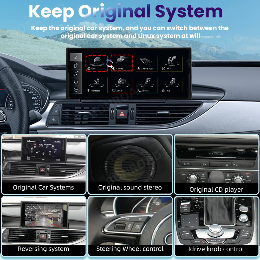BONROAD Reproductor de radio para coche de 12,3 pulgadas, 1920*720P, pantalla táctil multimedia, CarPlay inalámbrico, Android Auto para Audi A6 C7 A7 2012-2018 con Airplay Auto Link, Bluetooth 5,0, navegación GPS 5