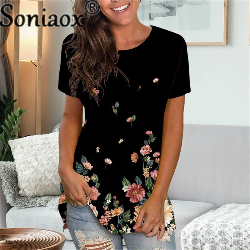 

3D Digital Flower Print Women T Shirt Casual Loose Short Sleeve O -Neck Top Tee Ladies Streetwear Tops Summer 2022
