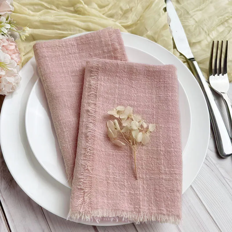 6pcs 32x32cm Gauze cotton Wedding Napkins Reusable Blue Trim Tea Towel Rustic Retro Burrs napkins For Dinner,Party,Weddings 4