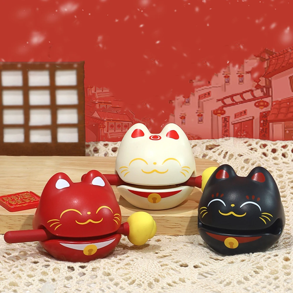 Decompression Block Drum Lucky Cat Shape Wood Fish Temple Block Ornament Knock Percussion Toy Meditation Buddhist Decoration