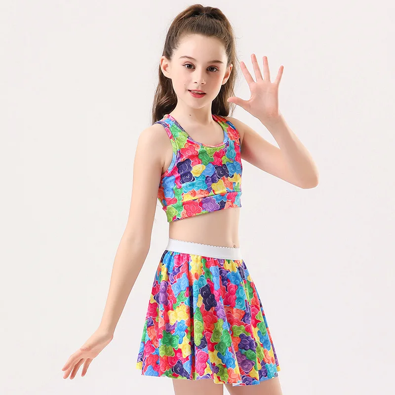 Girls Tennis Skirts Set with Sleeveless Tank Top and Skorts-Children's Yoga Suit Athletic Outfit for Pickball Golf Kids Size