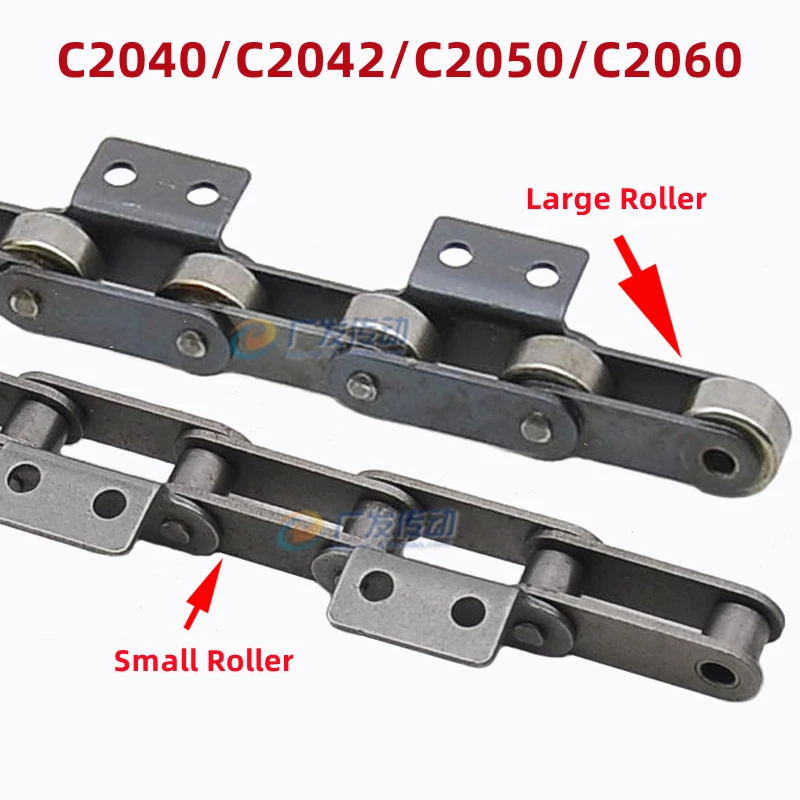 

C2040/C2042/C2050/C2060 Double Pitch Roller Chain for Single Bend Double Hole Conveyor 1.524 Meter Large Roller / Small Roller