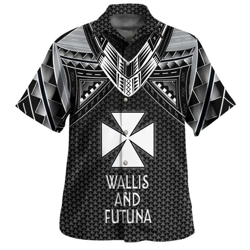 Summer New Harajuku 3D Wallis And Futuna Flag Printing Shirts Men Wallis Et Futuna Emblem Graphic Short Shirts Cool Clothing Top