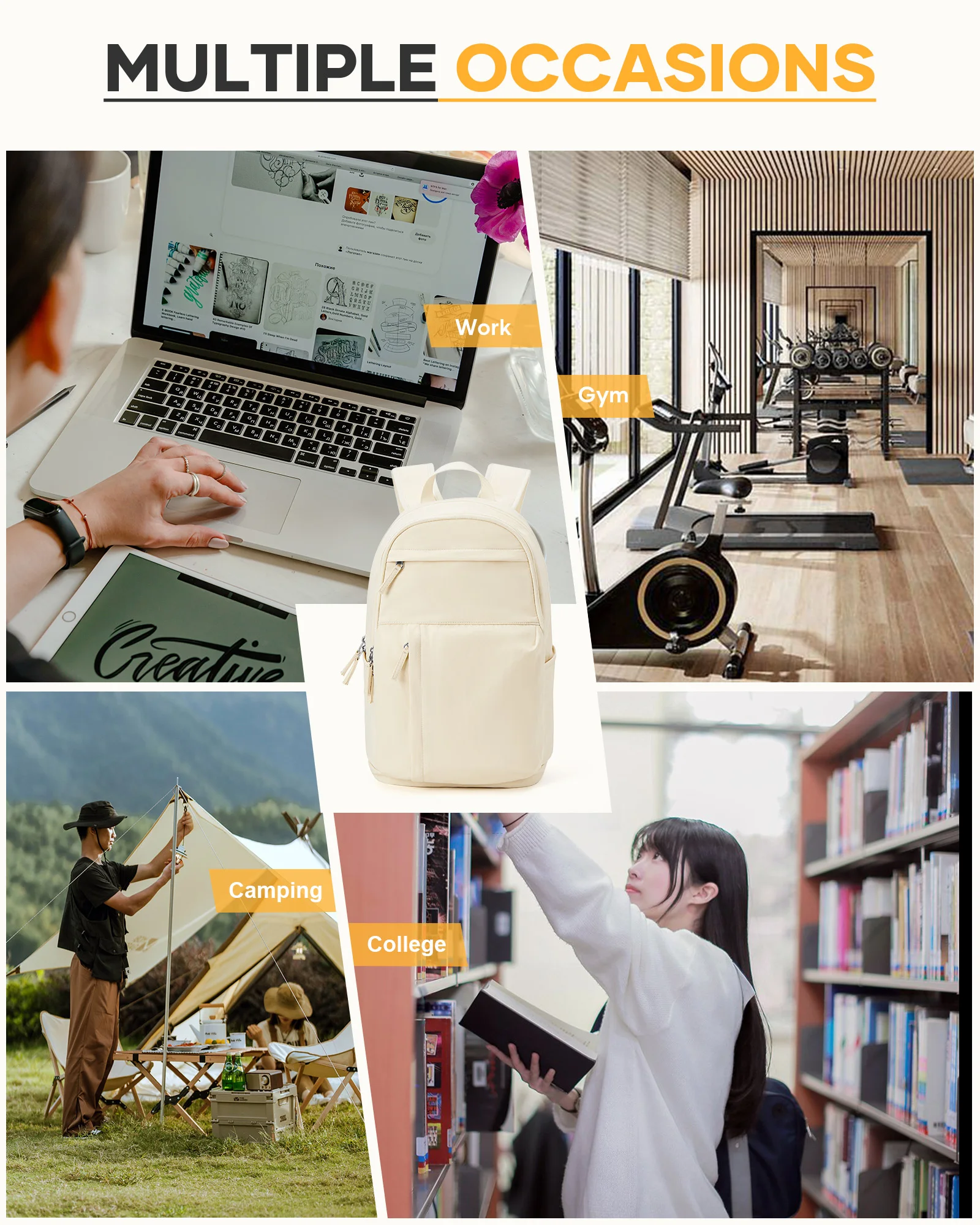 Schoolbag, female college student commuter backpack, computer backpack, college style, super cute, good-looking，beige 6