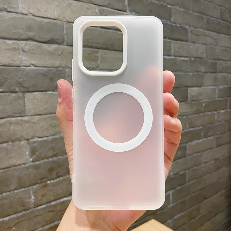 Translucent Magnetic Suction Shockproof Phone Case - Skin-Feel Hard Silicone Back Cover