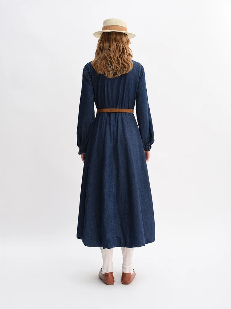 green emerald velvet dress Dirty Blue Puff Sleeve Half Zipper Denim Flowy Dress – The Rusted Nail  Boutique main image 0