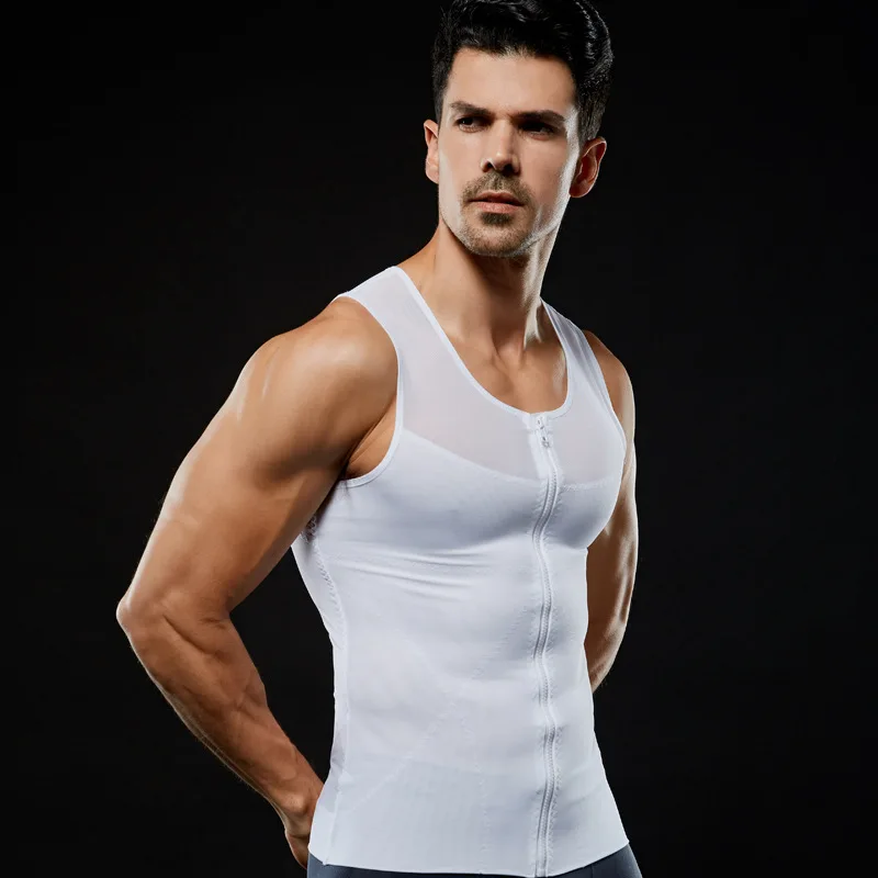 Mens Sleeveless Vest Stretch Mesh with Zipper Vest Body Shaper Fitted Shapers Ultralight Breathable