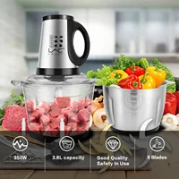 3.8L Electric Meat Grinder Kitchen Household Glass Stainless Steel Double Pot Two-In-One Large-Capacity  Food Processing Machine 2