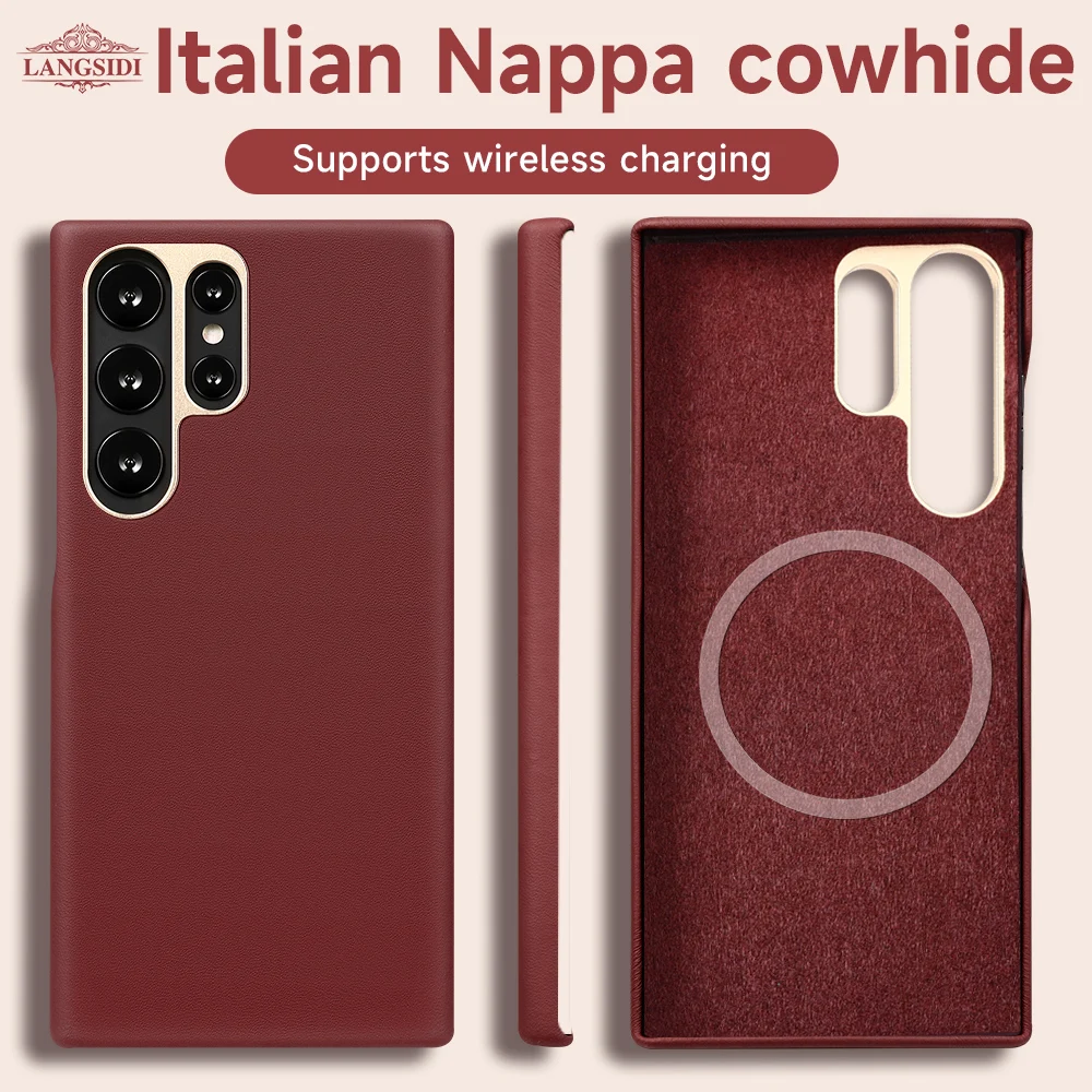 Original Cowhide Leather Magnetic Back Cover with Metal Frame
