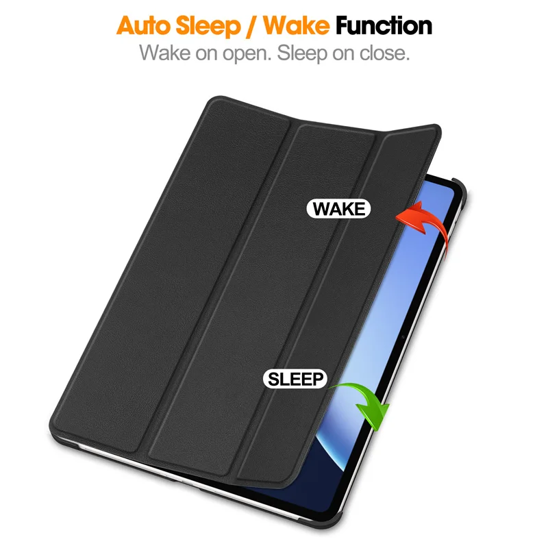 Premium Tri-Folding Magnetic PU Leather Stand Case, Hard Back Smart Shell, 13.2 Inch Tablet Cover