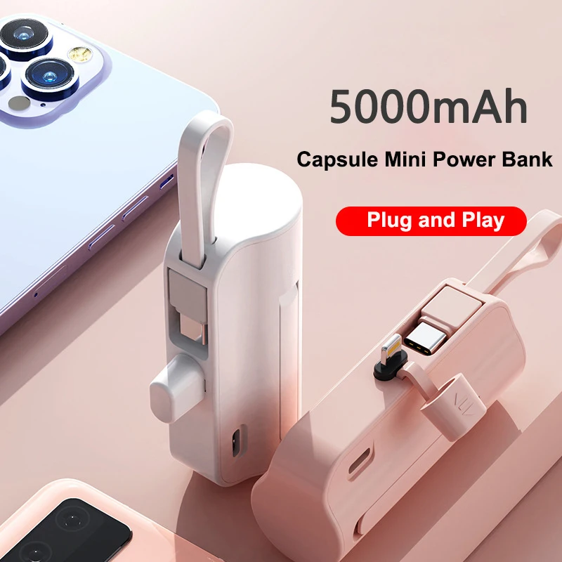 5000mAh Capsule Mini Power Bank Phone Holder Portable Charger Powerbank for iPhone Samsung Huawei Xiaomi External Spare Battery 1