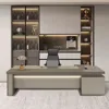 Modern Wood L-Shape Executive Desk with Storage, Home Office Desk with Wood Sled Base, LED and Cable Management 4