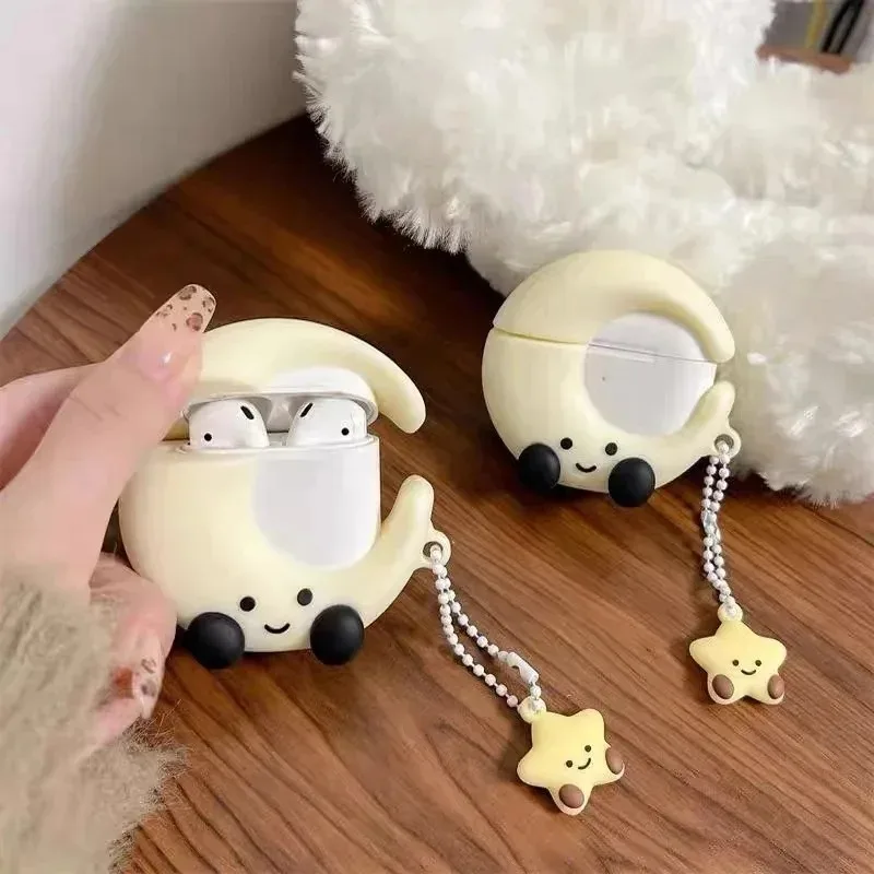 Suitable for Apple Airpods 1 2 3 4 Pro Pro2 Cute Star Moon Pendant Silicone Earphone Cover Comes with Earphone Cleaning Pen