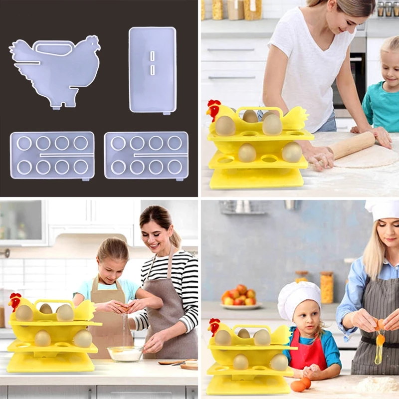Egg Holder Epoxy Resin Silicone Plaster Mold Stackable Fridge Egg Tray Mold with 8 Hole for DIY Crafts Home
