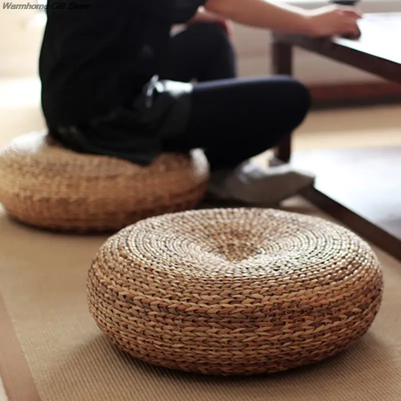 Tatami Cushion Meditation Cushion Round Straw Pouf Hand Woven Mat Chair Floor  Cushion For Meditation Yoga Pad Seat Floor Pillow - AliExpress