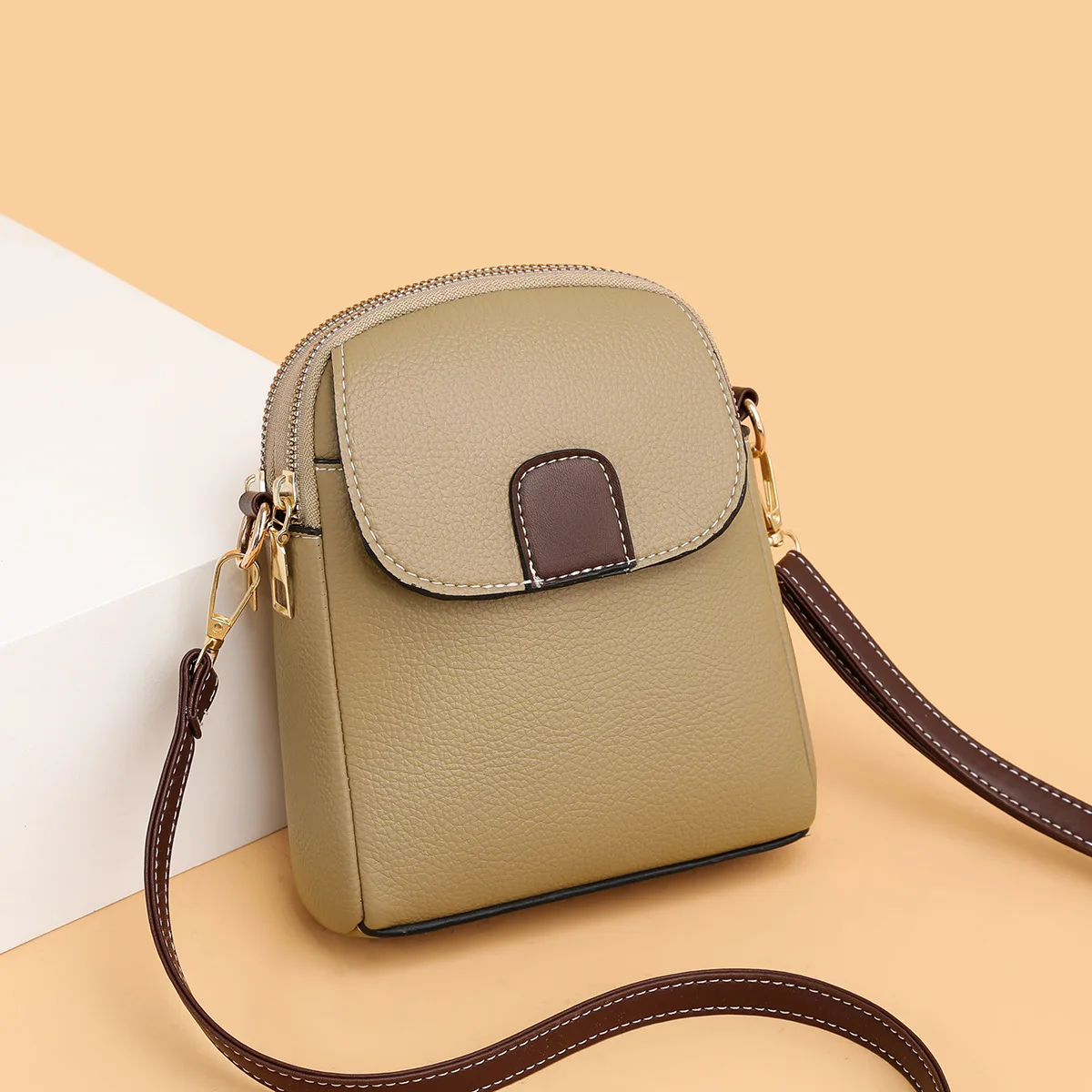 2025 Women's Soft Leather Phone Crossbody Bag - European Chic Small Square Shoulder Purse, Trendy Hands-Free Mini Messenger