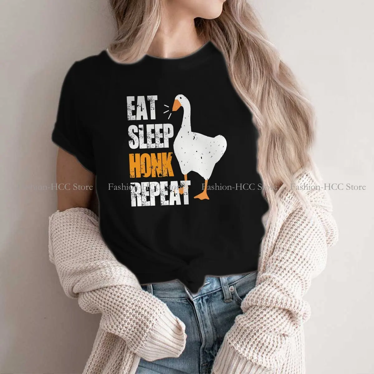 

Eat Sleep Honk Repeat Fitted Newest Polyester TShirts Untitled Goose Game Women Graphic Streetwear T Shirt Round Neck