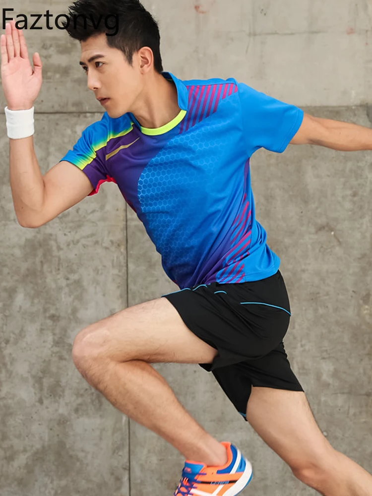 Faztonvg Korean Table Tennis Clothes Couple Badminton Suits Men Women Quick Drying Sports Shirts Volleyball Short Sleeve Summer
