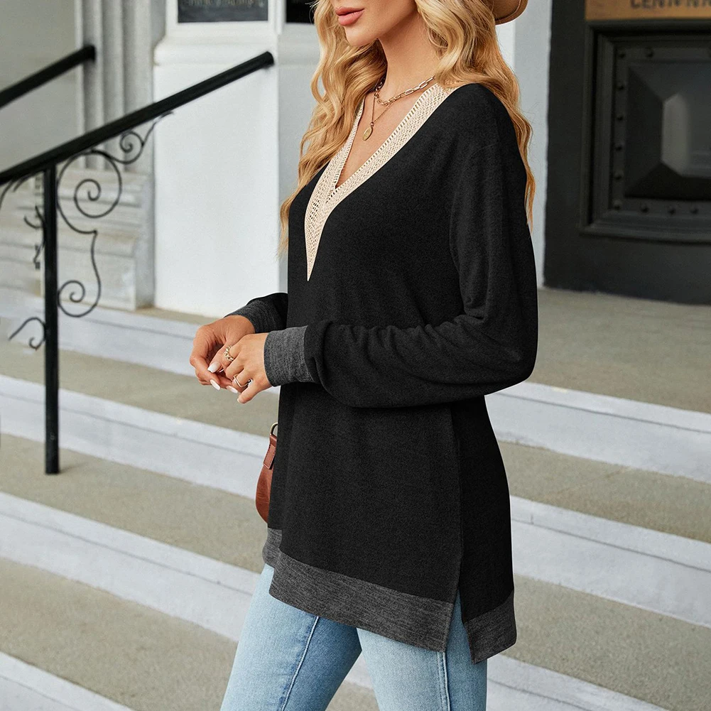 

Женский свободный топ с V-образным вырезом, черный/синий/темно-синий/серый/темно-серый