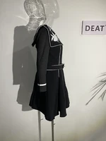 فستان بطيات للنساء ، ياقة بحار ، تطريز ، أكمام حياكة ، خصر أسود ، فساتين أنيقة ، مد جديد ، ربيع ، أو 13DB1112 1