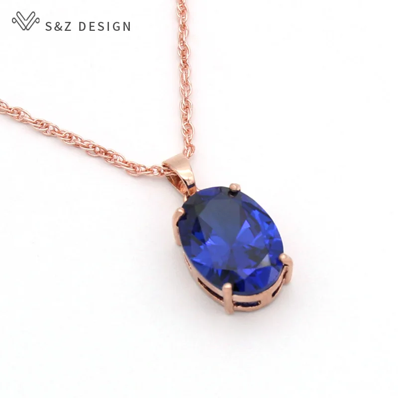 S&Z DESIGN New Fashion Oval Egg Shape Cubic Zirconia Pendant Necklace For Women Wedding 585 Rose Gold Color Party Jewelry