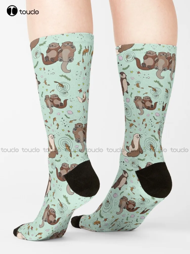 

Otters In Blue Socks Youth Black Soccer Socks Personalized Custom 360° Digital Print Gift Harajuku Unisex Adult Teen Youth Socks