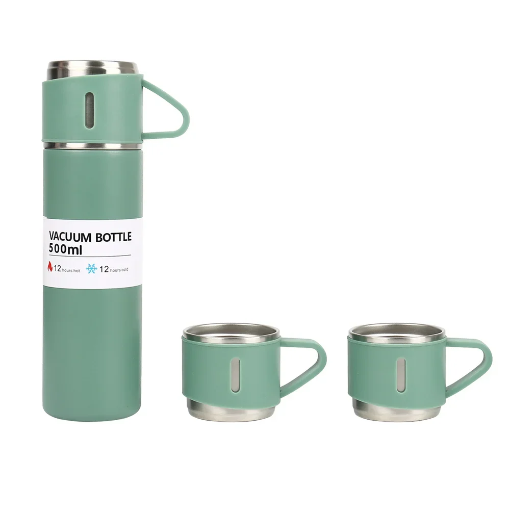 500Ml Hot And Cold Double Wall Stainless Steel Insulated Sport Vacuum Flask Tea Gift Box Set With Two Cups