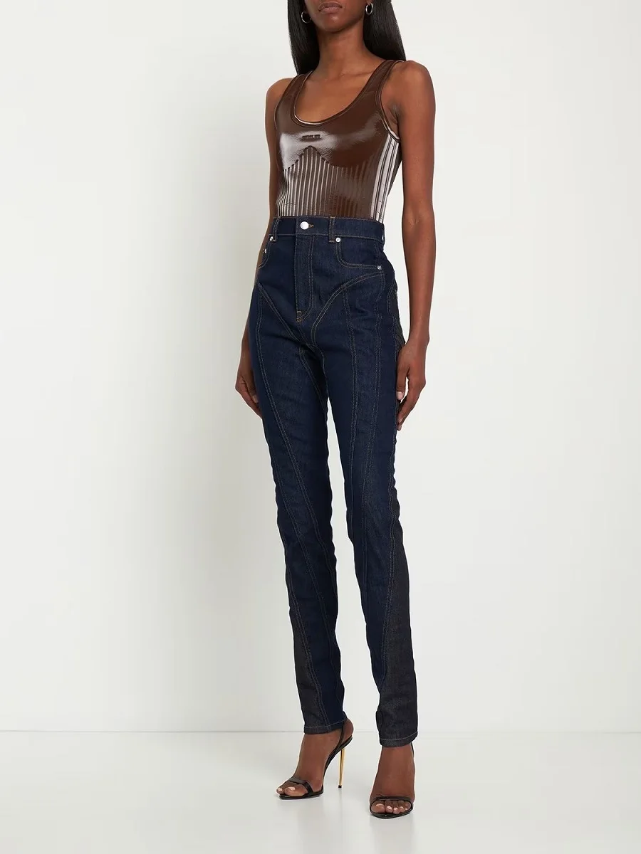 

traf 2023 woman jeans pure cotton patchwork high waist casual women's leggings y2k clothes New fashion high quality trousers bra