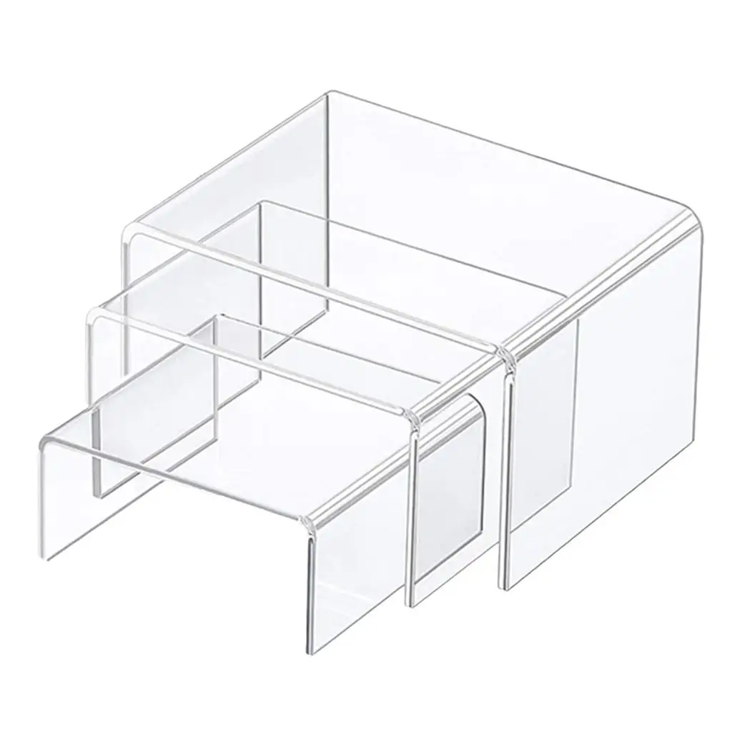 Clear High Medium Low Profile Set of 3 Acrylic Risers Display Stands Shelves