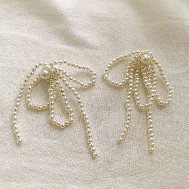 Dangle Earrings Korean Tassel Earrings Bow Handmade Pearl Beads Long Earring for Women Wedding Fashion Jewelry Temperament Dangle Ear Rings dangle earrings pearl earrings drop earrings pendant earrings long earrings crystal tassel earrings