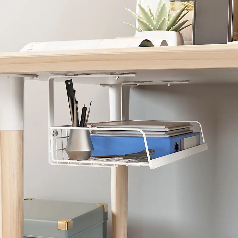 1 Pack Under Desk Storage Shelf Drawer Slide Out, Metal Under Desk Cable  Management Tray Drill/Self-Adhesive Basket Under Table Drawer Organizer for