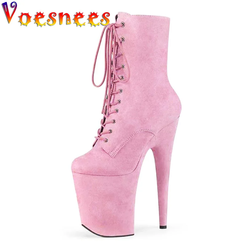 Women Quality Cashmere 20cm/8inch Suede Ankle Boots Extreme High Heel