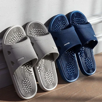 ⁦Solid Colour Men's Slippers Bathroom Anti-slip Massage Sandals Women Simple Soft Bottom Health Shoes Zapatillas Casa Hombre⁩ – תמונה ⁦2⁩