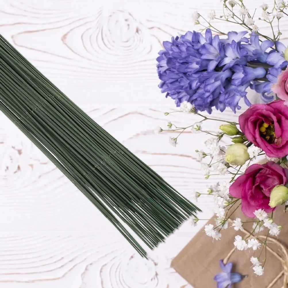 100Pcs DIY 꽃꽂이를위한 녹색 수제 꽃 와이어 줄기 인공 꽃 꽃다발 스틱 공예 용품